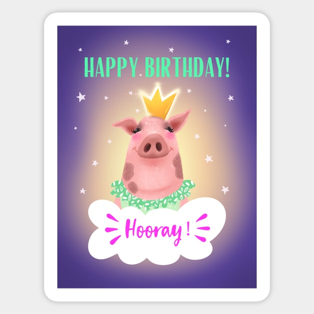 Happy birthday card, pig birthday card Sticker by LoneJensen